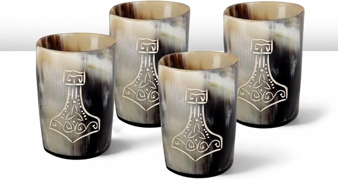 Handicrafts Home Viking Horn Shot Glasses Set of 4, Handmade Natural Ox Horn by HandicraftsHome