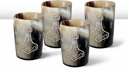 Handicrafts Home Viking Horn Shot Glasses Set of 4, Handmade Natural Ox Horn by HandicraftsHome