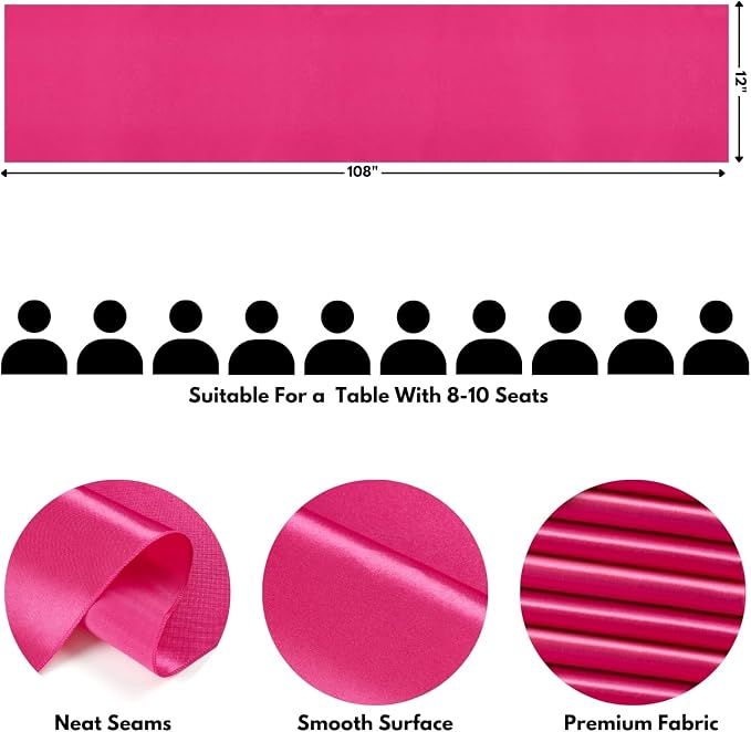 Hot Pink Satin Table Runner, 12x108 Inches, 4 Pack | Premium Satin, Smooth - Image 2