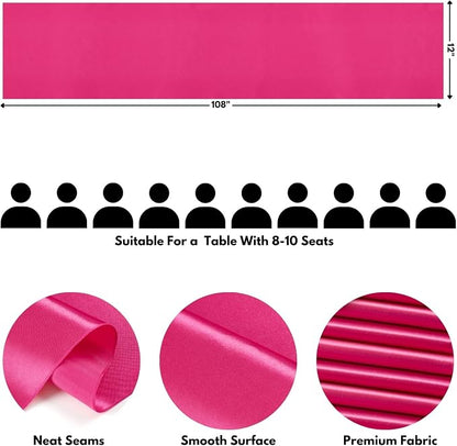 Hot Pink Satin Table Runner, 12x108 Inches, 4 Pack | Premium Satin, Smooth - Image 2