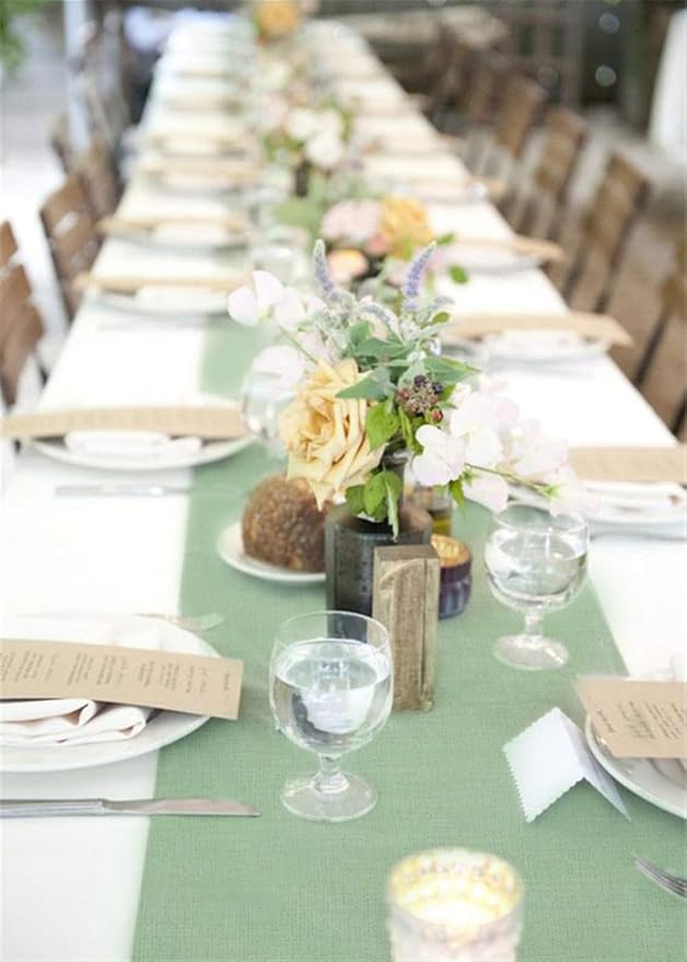 Light Green Burlap Table Runner 2 Packs Rustic Farmhouse Fabric 13x108 Inch | - Image 2