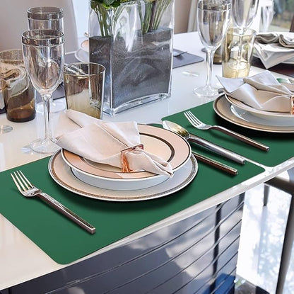 Faux Leather Placemats HeloHo Green Table Place Mats Set of 6 Waterproof Oilproof Heat Stain Resistant Placemats Washable Wipeable Placemat for Kitchen Dining Table Decoration Indoor Outdoor