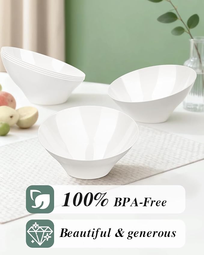 BESTVIP 20 Oz White Plastic Angled Serving Bowls, 12 Pack | Disposable Bowls - Image 4