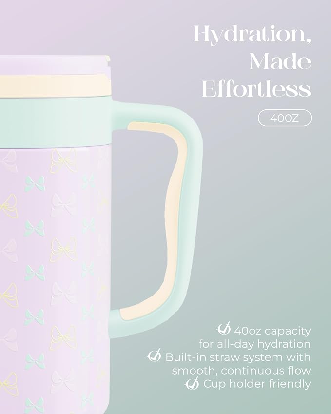 40 oz Insulated Tumbler with Handle and Push-Button Straw Lid, Stainless Steel - Image 5