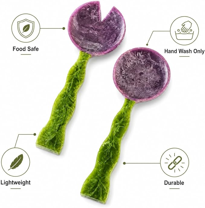 SS CRAFTS INDIA Premium Purple & Green Swirl Resin Salad Servers | Set of 2 - Image 7