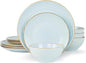Famiware Jupiter Dinnerware Set, Plates and Bowls Dish Sets for 4 (12 Pieces), Microwave and Dishwasher Safe Stoneware Speckled Tableware, Chip and Scratch Resistant, Light Blue