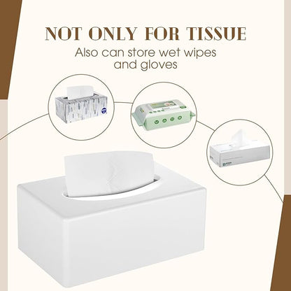 Tissue Box Cover, Rectangular Facial Tissue Holder with Bottom, Decorative Storage Box for Bathroom Vanity, Countertops, Dressers, Night Stand, Car, RV, Parlors and Offices - White