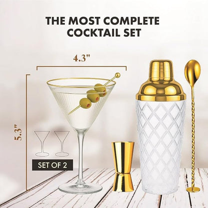 VEMACITY - Luxury Cocktail Shaker Set - Gold Glass Cocktail Shaker - Image 2