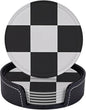 6 Pcs Black and White Checker Leather Coasters by Jfniub