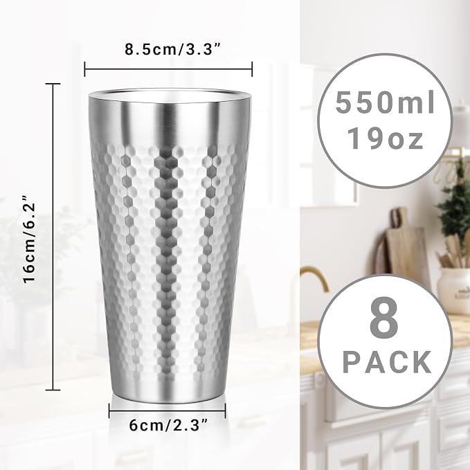 Metal Cup, 19 oz Insulated Tumbler, 8 Pack Double Wall Unbreakable Stackable - Image 2