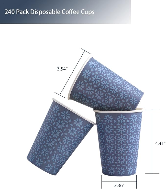 Clawsoff 240 Pack Paper Cups 12 oz Bulk Disposable Coffee Cups Navy Floral | - Image 2