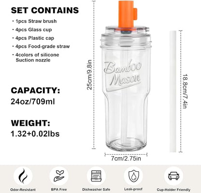 ANOTION Glass Cups With Lids And Straws, Leakproof Tumbler 24oz Mason Jar Cups - Image 2