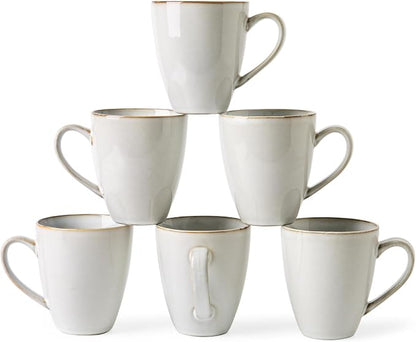 MONITO 17oz Ceramic Coffee Mugs Set of 6, Vintage White Mugs by MONITO