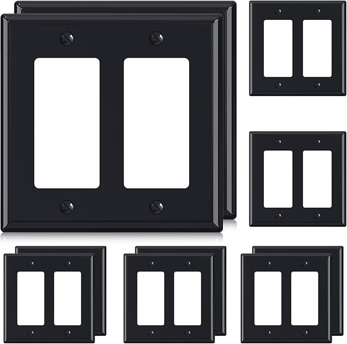 AIDA 2-Gang Decorative Wall Plates, Standard Size 4.53" H x 4.57" L, Unbreakable Thermoplastic, UL Listed - 10 Pack, Glossy Black for Outlets & Switches