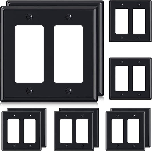 AIDA 2-Gang Decorative Wall Plates, Standard Size 4.53" H x 4.57" L, Unbreakable Thermoplastic, UL Listed - 10 Pack, Glossy Black for Outlets & Switches