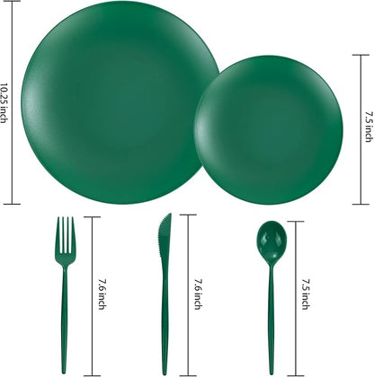 EI 150pcs Green Plastic Plates,Green Disposable Plates Heavy Duty,Fancy Plastic Dinnerware Set,Dinner Plate for Party,Picnic,Birthday,Wedding Afternoon Tea Spring