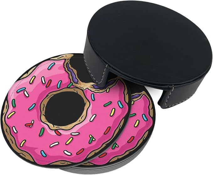 6 Pcs Funny Food Donut Leather Coasters - Image 4