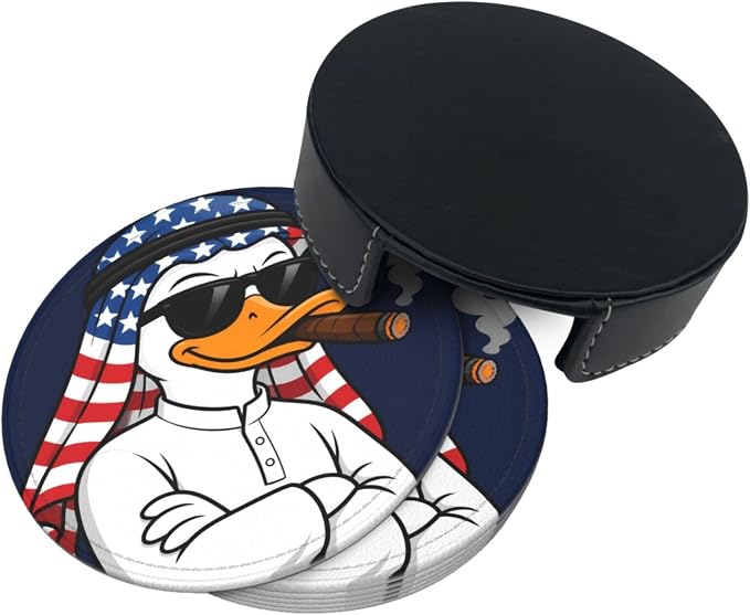Cool Americana Cartoon Duck Leather Coasters Set of 6 - Image 3