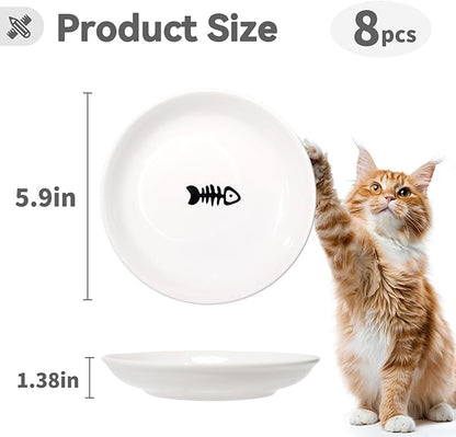[8 Pack] Ceramic Cat Food Bowl, Cute Cat Bowls Whisker-Friendly, 5.9" Shallow Wide Kitten Plates, Easy to Clean Indoor Feeding Dishes