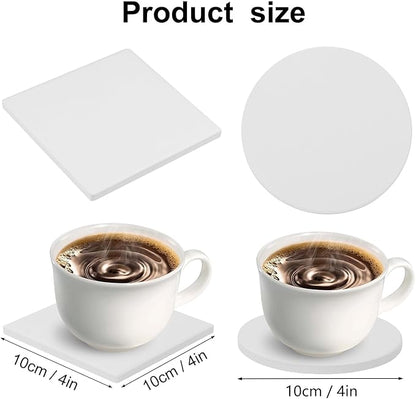 50 PCS 4 Inch Round and Square Ceramic Coasters with Cork Backing Pads, Unglazed Ceramic Tiles for Arts and Crafts, DIY, Ceramics Tiles to Paint, White Coasters Tiles Bulk for Art Projects