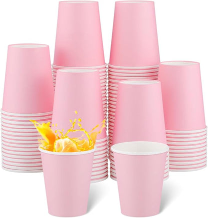 NatNarr 100 Pack Pink Paper Cup, 9oz Pink Party Cups Drinking Cups | Disposable by NatNarr