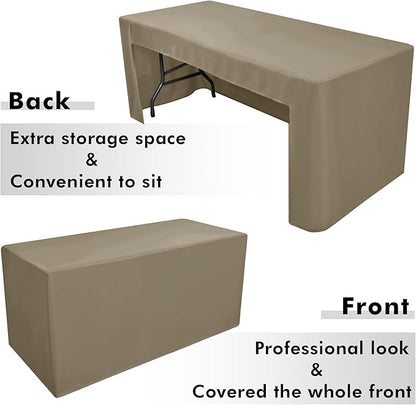 Nasitos 2 Pack Fitted Taupe Tablecloth for 4 Foot Tables - Open Back Folding Table Cover Washable Fabric Tablecloths for Trade Show, Craft Show, Events, Vendor Booth