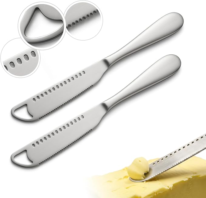 2 Pack Stainless Steel Butter Knife Set - 3 in 1 Butter Spreader Knife by Unknown
