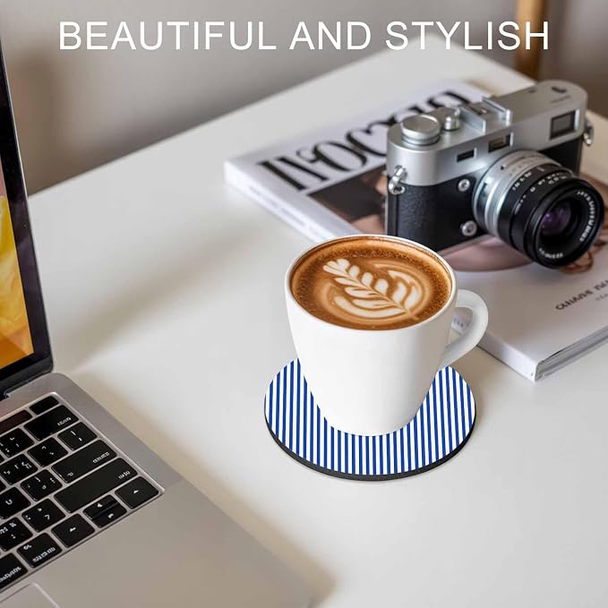 Navy Blue Stripe Coasters Set of 2, Modern White Vertical Striped Geometric - Image 7
