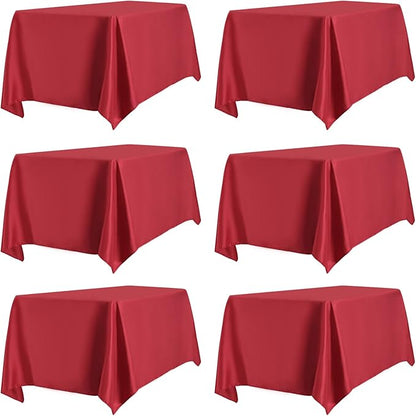 PureFit 6 Pack Rectangle Red Table Cloths 60 x 126 Inch for 6Ft Tables, Stain and Wrinkle Resistant Table Linens for Home Use, Wedding, Party, Banquet and Camping