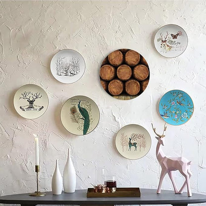 Ceramic Plates, Wine Decorative Ceramic Plates, Wall of Wooden Barrels, 10 Inch, for Dining, Parties, Wedding, Multicolor