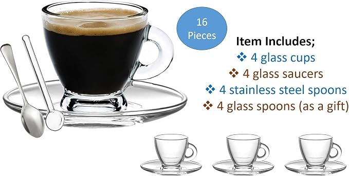 BOHEM'S Espresso Cups, 3.2 oz Small Demitasse Clear Glass Espresso Drinkware - Image 2