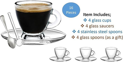 BOHEM'S Espresso Cups, 3.2 oz Small Demitasse Clear Glass Espresso Drinkware - Image 2