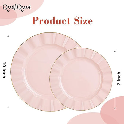 120PCS Blush Pink Plastic Plates, Heavy Duty Disposable Party Plates with Gold Rim, 60 Dinner and 60 Dessert for Parties and Wedding