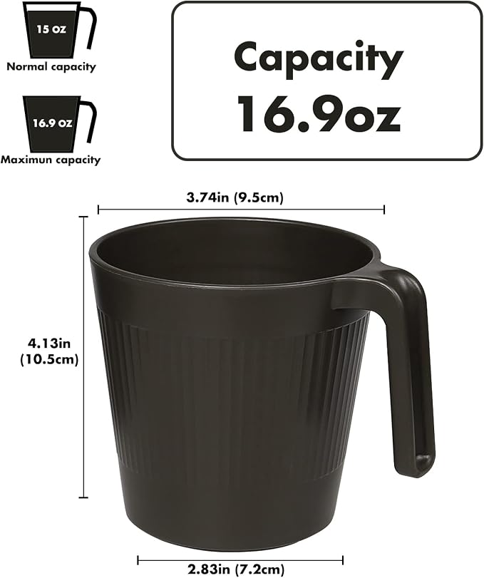 Greentainer Ribbed Drinking Glasses Coffee Mugs Set of 8, Plastic Coffee Cups - Image 2