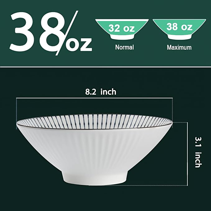 QINLANG 38 oz Japanese Ramen Bowls, Ceramic Set of 4 - Image 2