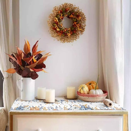 Blue Pumpkin Fall Table Runner 72 Inches Long, Thanksgiving Floral Eucalyptus - Image 3
