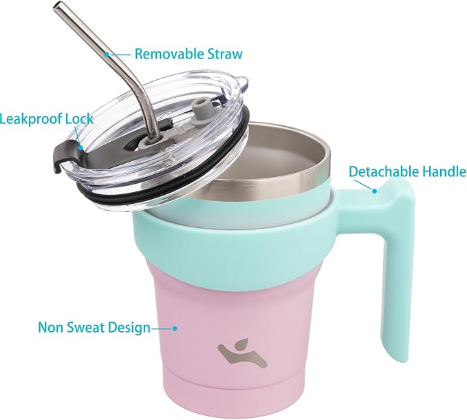Konokyo 10 oz Tumbler with Handle and Straw, Insulated Travel Mug | Gum; - Image 2