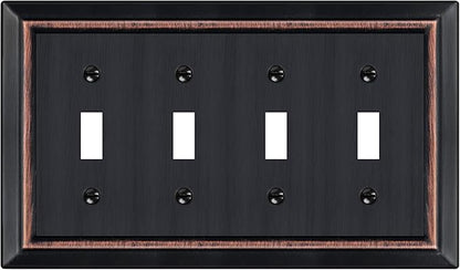 Metal Wall Plate for Electrical Outlets, Decorative Aged Bronze Switch Plates Outlet Cover, Light Switch Cover Plate, 4-Gang Wall Plates (Quad Toggle, 1 Pack)