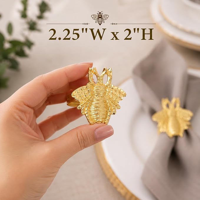 ALPHA Living HOME 12 Pcs Modern Bee Napkin Rings - Image 4