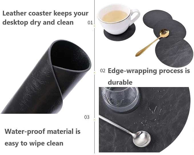Set of 8 Faux Leather Round Placemats and Coasters, Coffee Mats Kitchen Table - Image 2