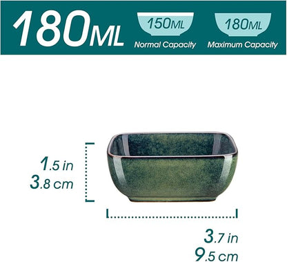 vancasso Stern 6 Oz Dipping Bowls, 3.7 Inches Ceramic Soy Sauce Dish, Square Side Dishes, Small Appetizer Plates Set of 4, Green