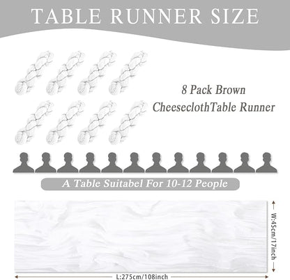 8 Pack White Cheesecloth Table Runner 17x108 inch Boho Gauze Cheese Cloth Table - Image 3