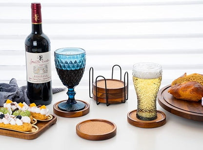 Acacia Wood Cork Coasters with Holder - Image 3