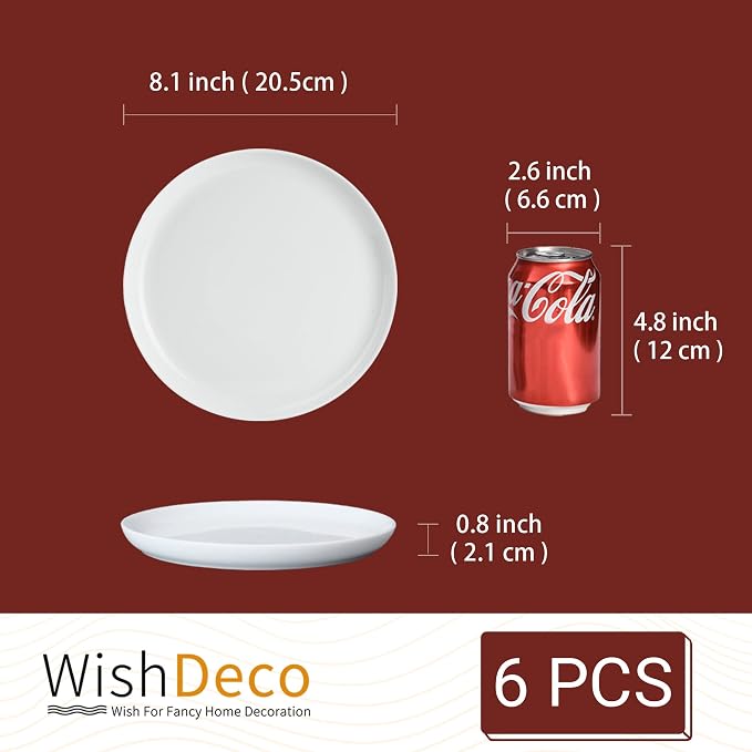 White Salad Plates Set of 6, Porcelain Dessert Plates 8 inch, Modern Kitchen - Image 3