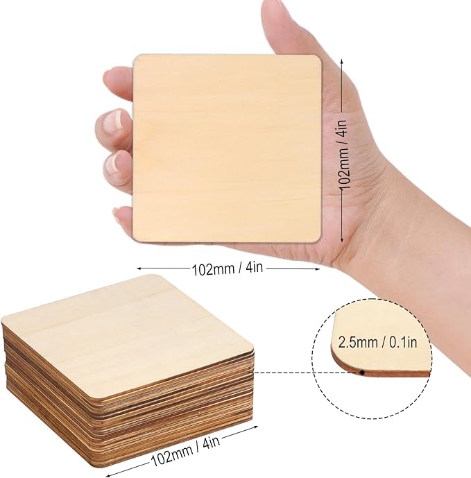 200 Pieces Unfinished Wooden Squares, 4 x 4 Inch Natural Square Wood Cutout - Image 2
