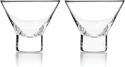 Viski Heavy Base Stemless Martini Glasses Set of 2 - Premium Short Crystal Cocktail Glass Gift Set, 7.5 oz.