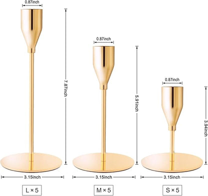 French Gold Taper Candle Holders for Wedding Table Centerpiece,Tall Taper Candlestick Holders Bulk Set of 15,Metal Candle Stick Holders for Dinning or Mantel Centerpiece,Party Home Decor