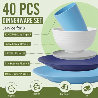 Dinnerware Set 40 PCS Wheat Straw Dishes Set - Image 2