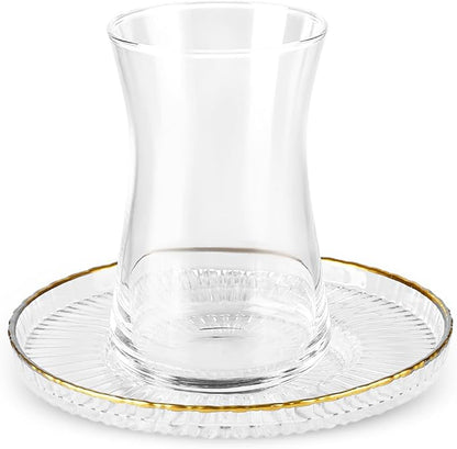 KARACA Nilufer 12-Piece Turkish Tea Glass & Saucer Set, 5.7 oz Gold Trim Clear - Image 7