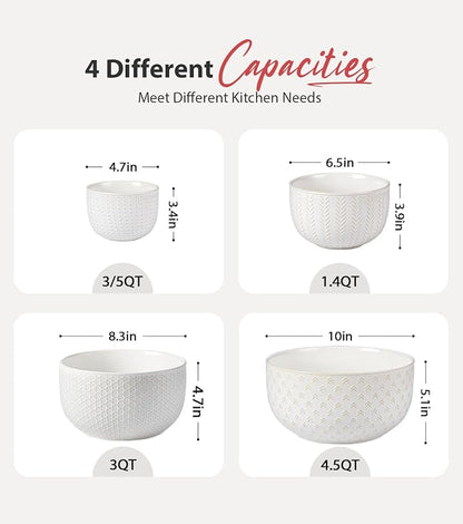 Lareina Ceramic Large Mixing Bowls Set of 4, 20/44/98/145 OZ, Ivory White | - Image 3